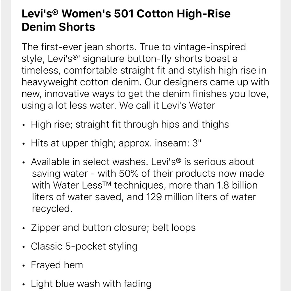 Levi’s 501 High Rise 5 Button Cutoff Jean Shorts - Picture 5 of 5